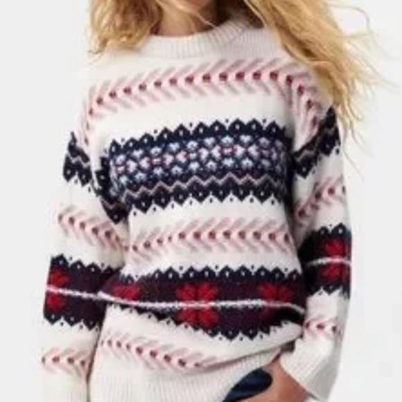NWT Zara small Snowflake Red White Blue Geometric Oversized Winter Sweater. - Picture 1 of 11